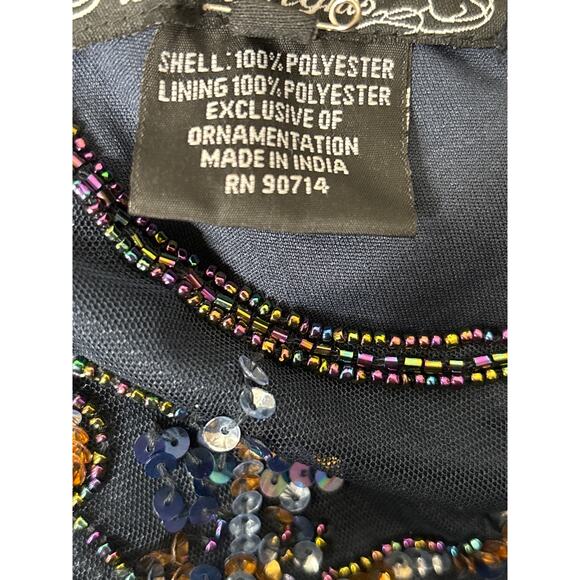 Pisarro Nights Embellished Beaded Maxi Dress Sz 2 Navy Formal Wedding Mesh Gown - Picture 7 of 8